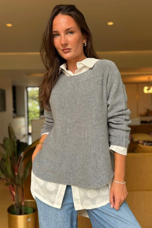 Made in Italy Conrad Body Skim Knit Jumper Mid Grey Marl 